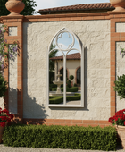 Distressed Off White Gothic Window Outdoor Garden Mirror