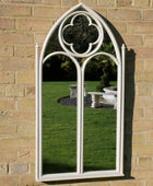 Distressed Off White Gothic Window Inspired Outdoor Garden Wall Mirror - The Farthing