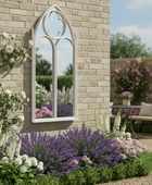 Distressed Off White Gothic Window Outdoor Garden Mirror