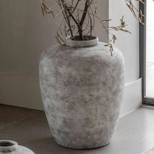 Distressed Textured Grey Urn Vase | The Farthing