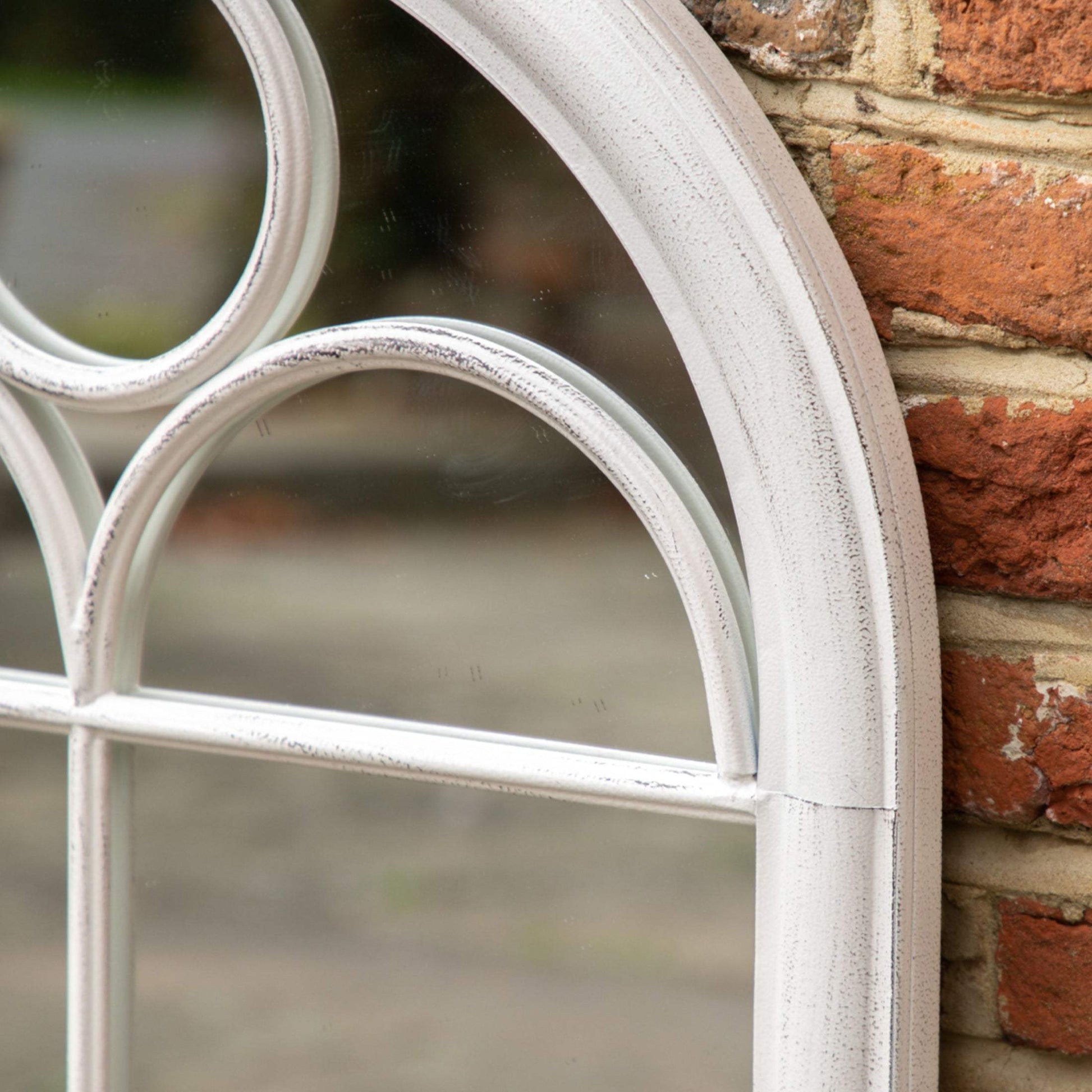 Distressed White Arched Outdoor Garden Wall Mirror - The Farthing