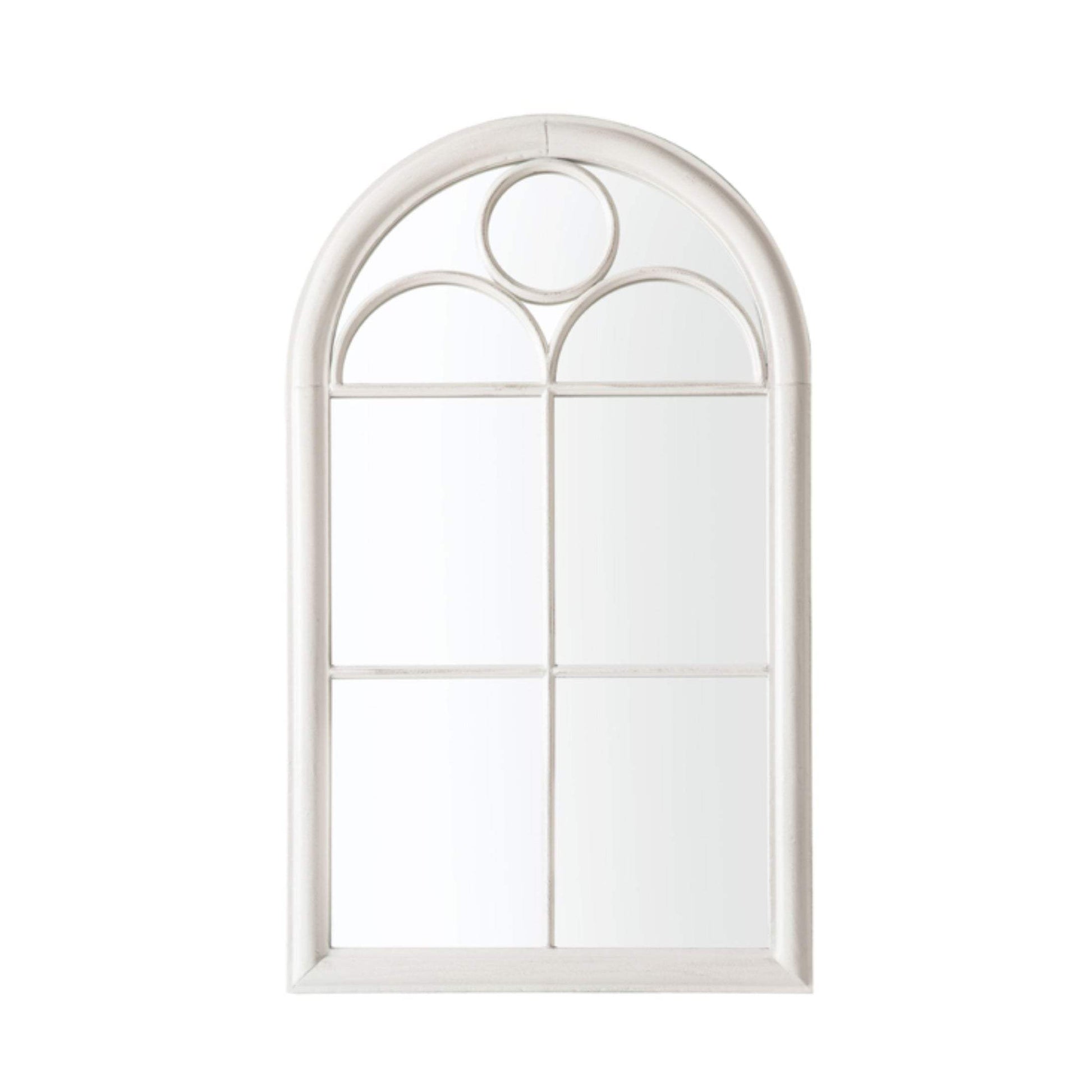 Distressed White Arched Outdoor Garden Wall Mirror - The Farthing