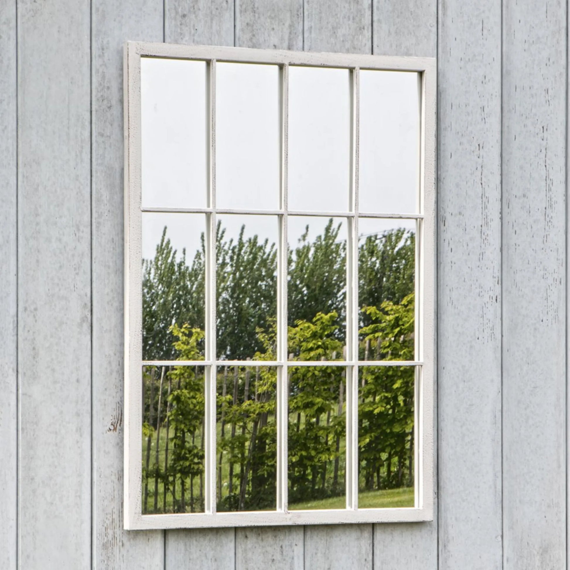 Distressed White Outdoor Garden Window Wall Mirror FARTHING