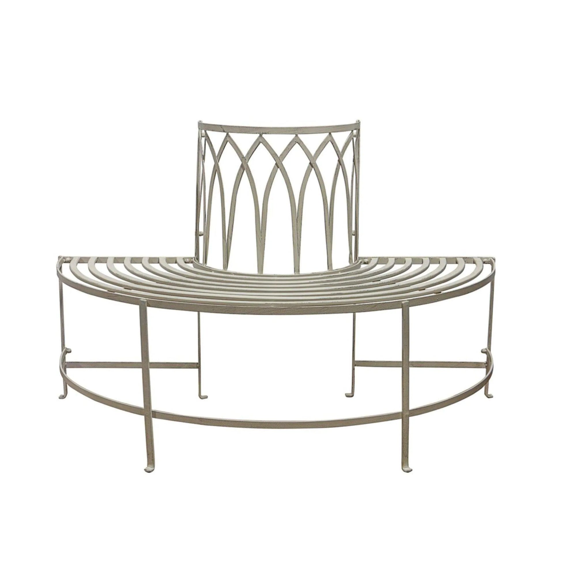 Distressed White Outdoor Semi Circle Tree Bench Seat - The Farthing