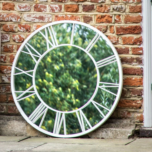 Distressed White Roman Numeral Garden Wall Mirror 4