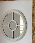 Distressed White Round Window Mirror
