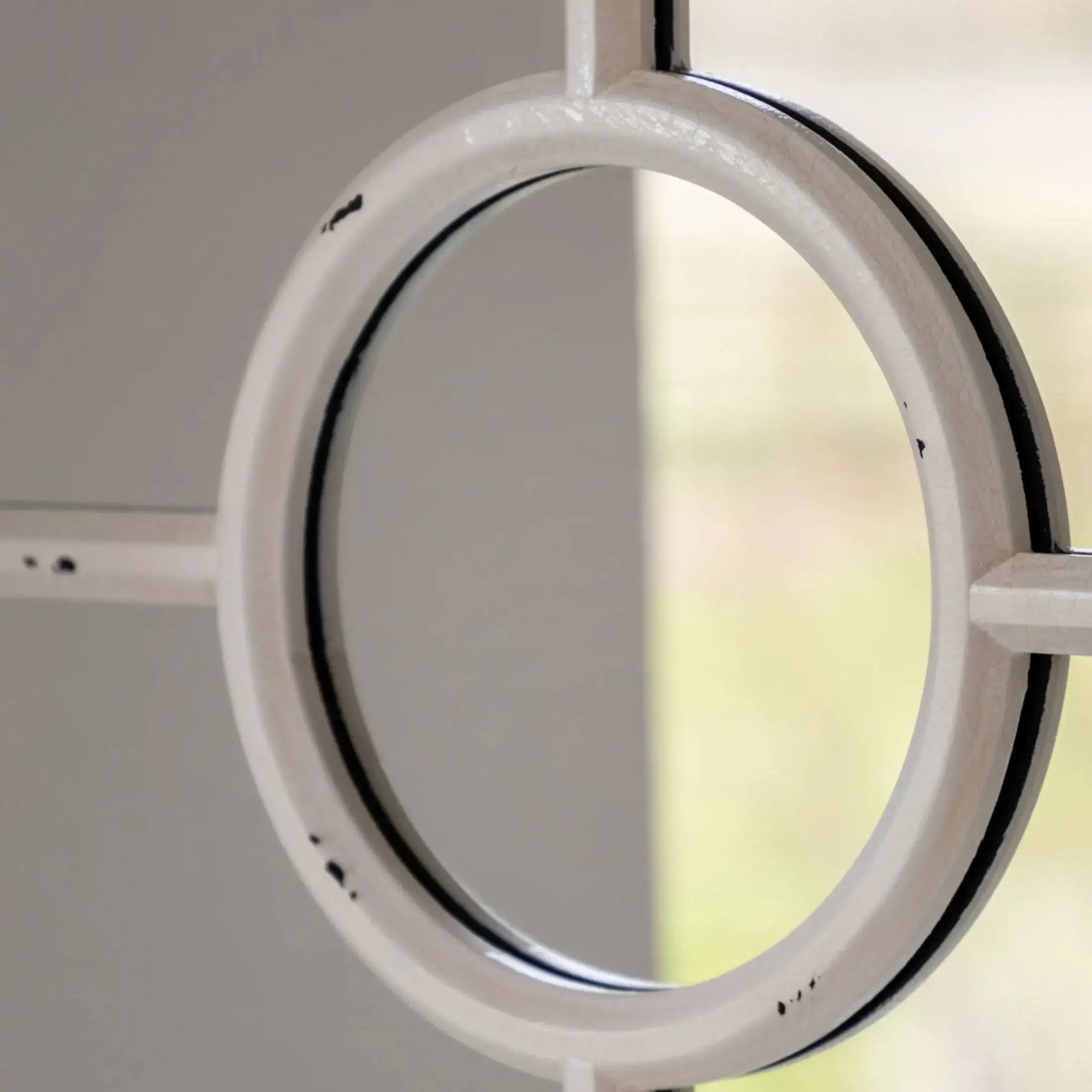 Distressed White Round Window Mirror 1