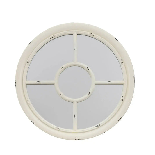 Distressed White Round Window Mirror 3