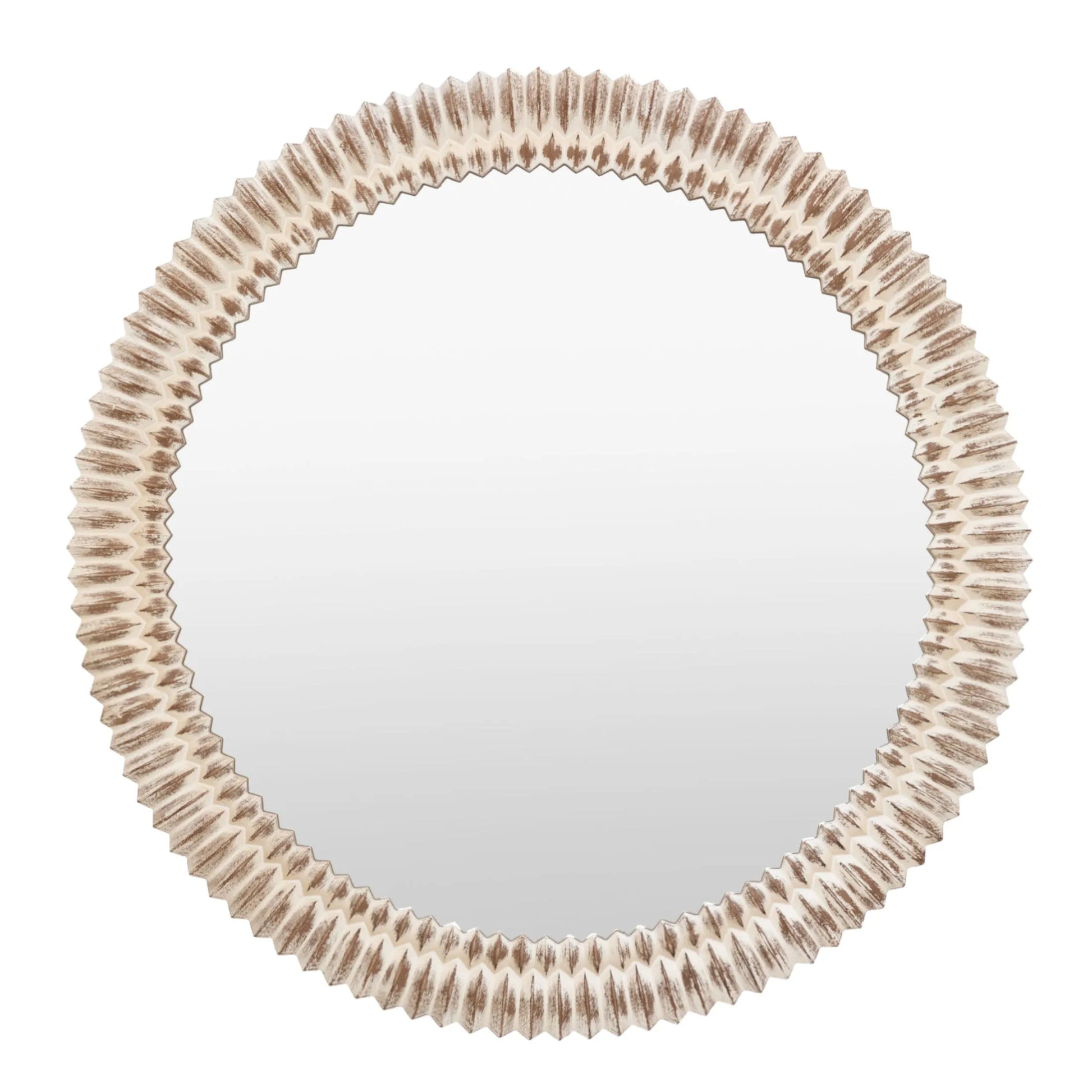 Distressed White Wash Ribbed Round Mirror 2