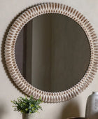 Distressed White Wash Ribbed Round Mirror