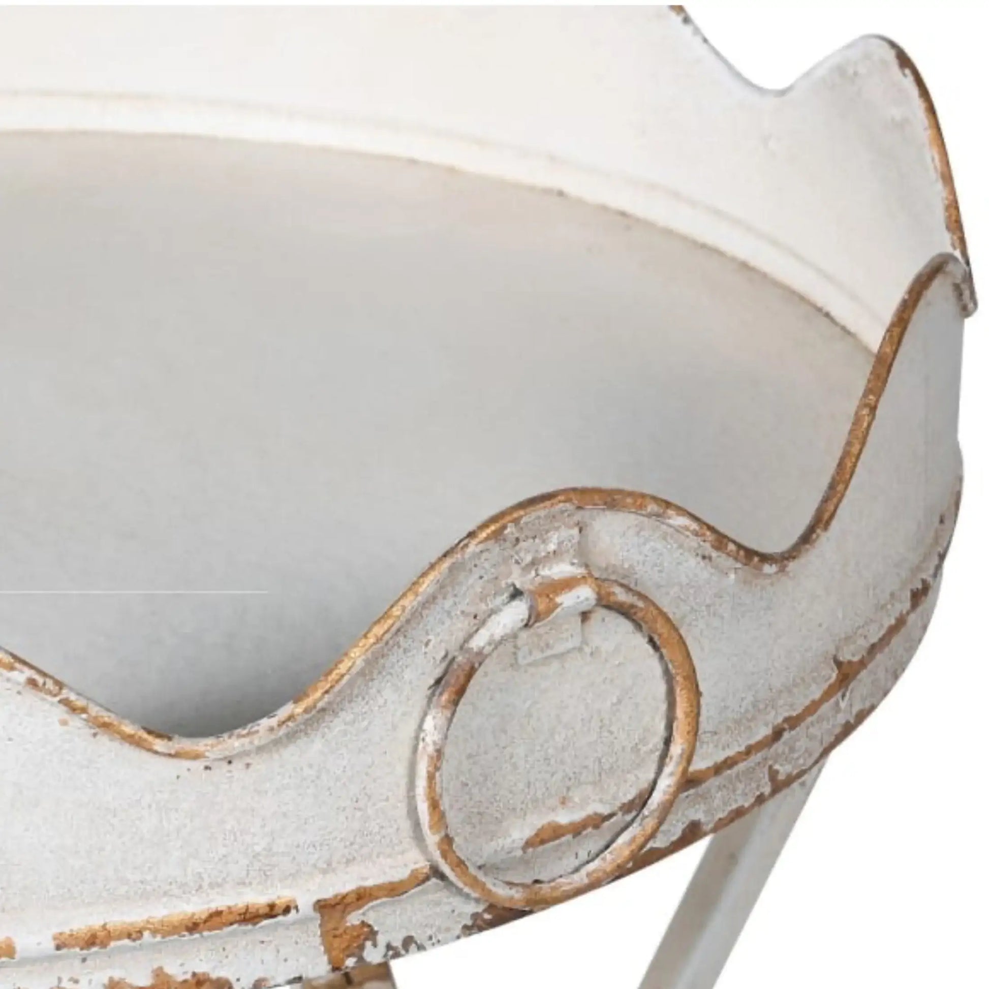 Close-up of a decorative white vase with brown accents on a white background