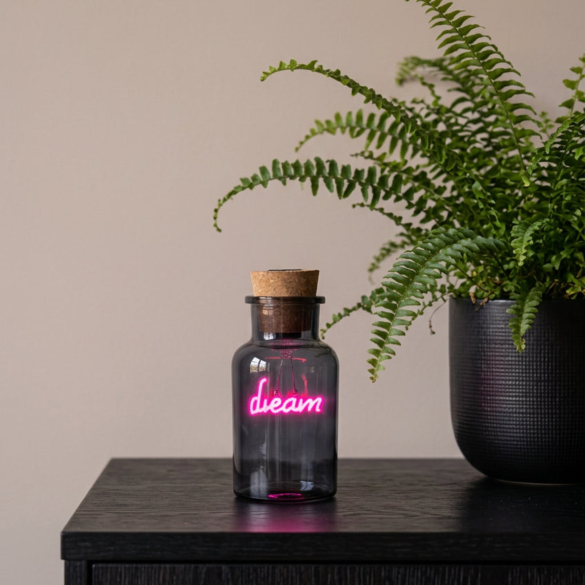 Dream Neon Bottle Light – Rechargeable Pink LED Light in Glass Bottle