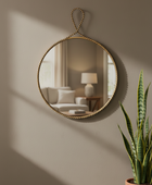Round Gold Beaded Wall Mirror with Decorative Loop Top 5
