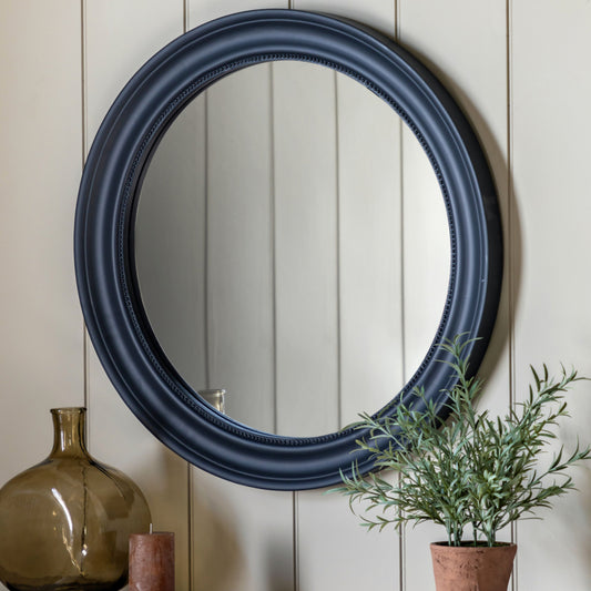 Elegant Round Beaded Wall Mirror - Lead Colour-way 2