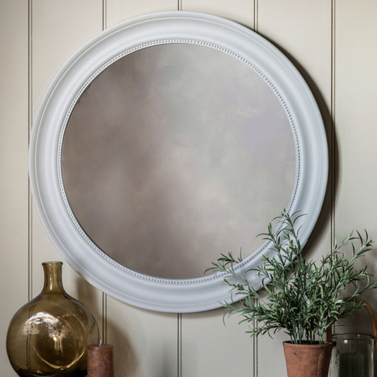 Elegant Round Beaded Wall Mirror - Stone Colour-way