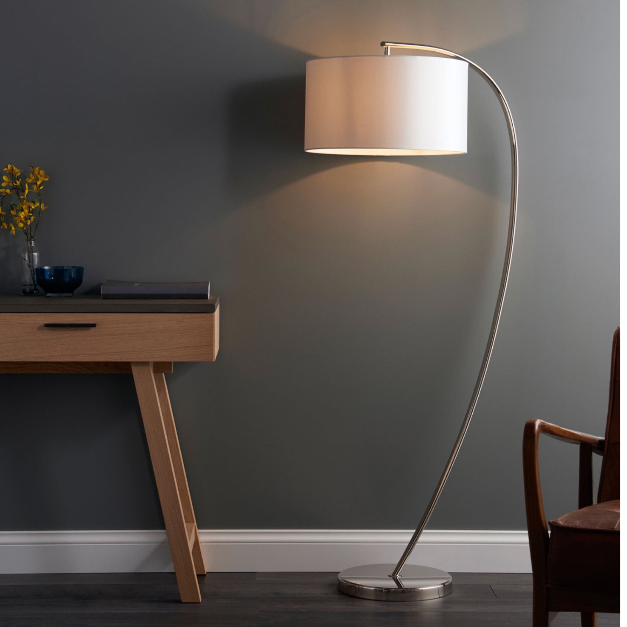 Elegantly Arched Bright Nickel Floor Lamp 55