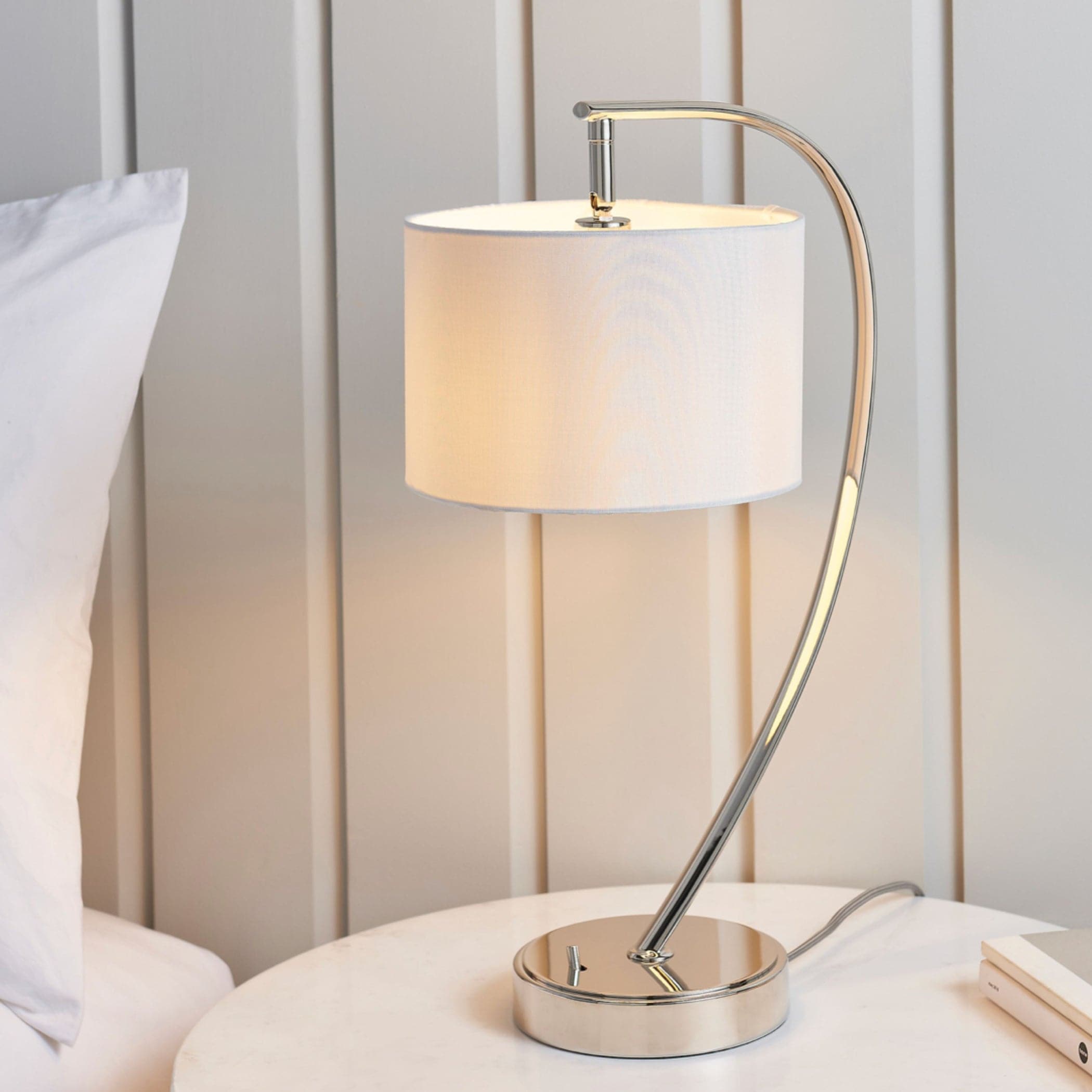 Elegantly Arched Bright Nickel Table Lamp 1