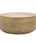 Round woven coffee table on a white background