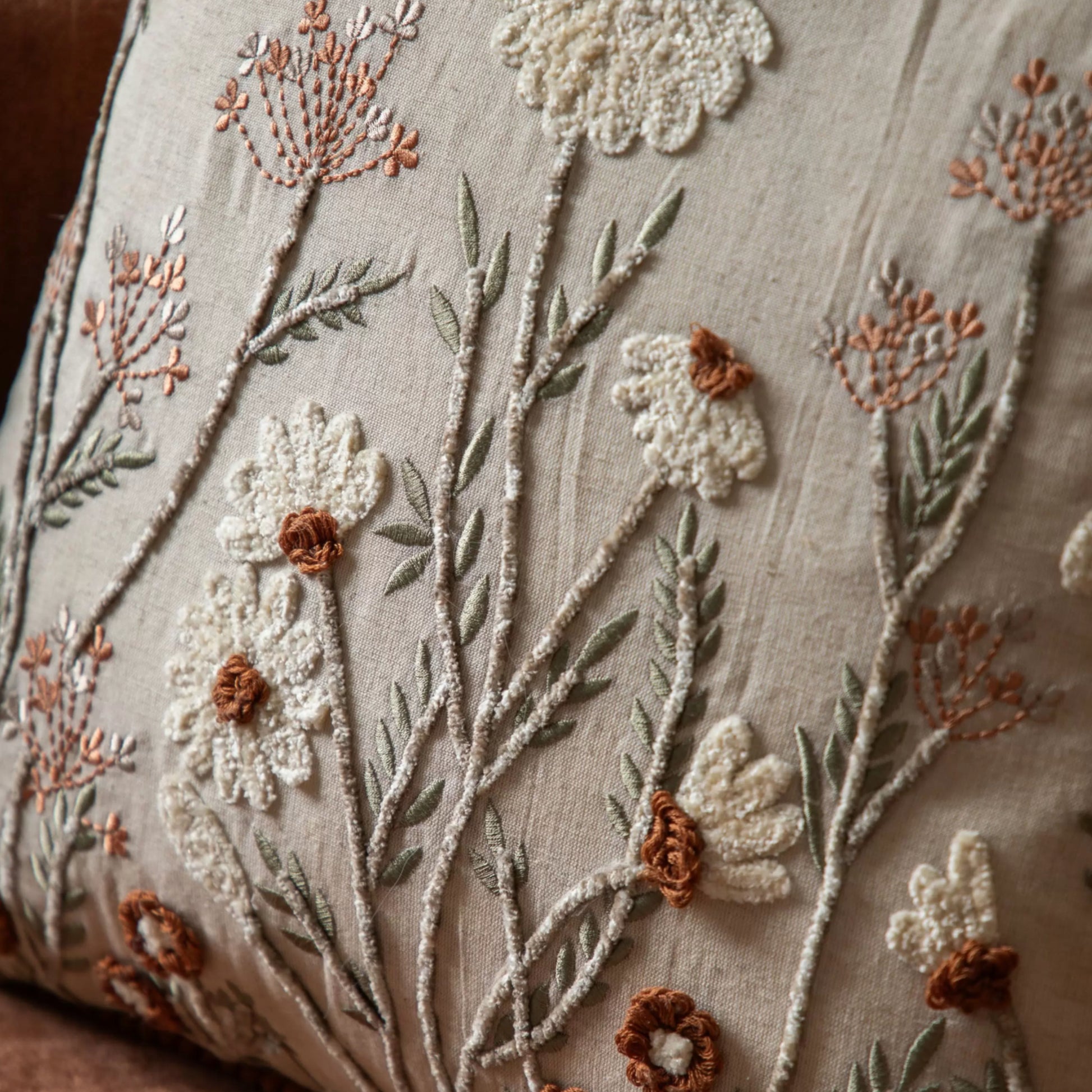 Embroidered Meadow Floral Cushion 5