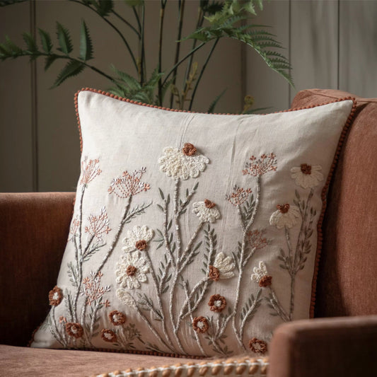 Embroidered Meadow Floral Cushion