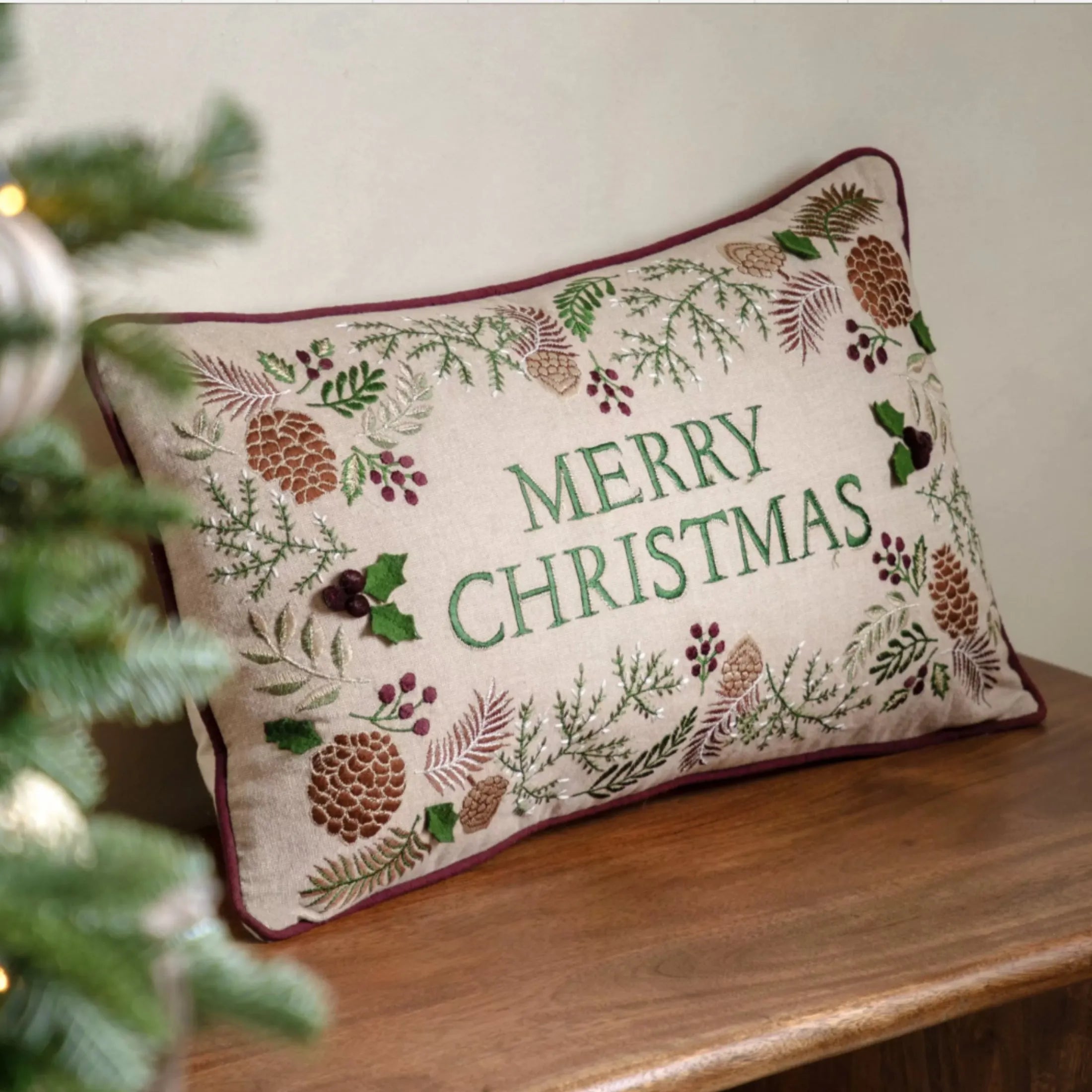 Embroidered Merry Christmas Cushion 6