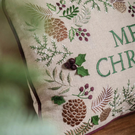 Embroidered Merry Christmas Cushion