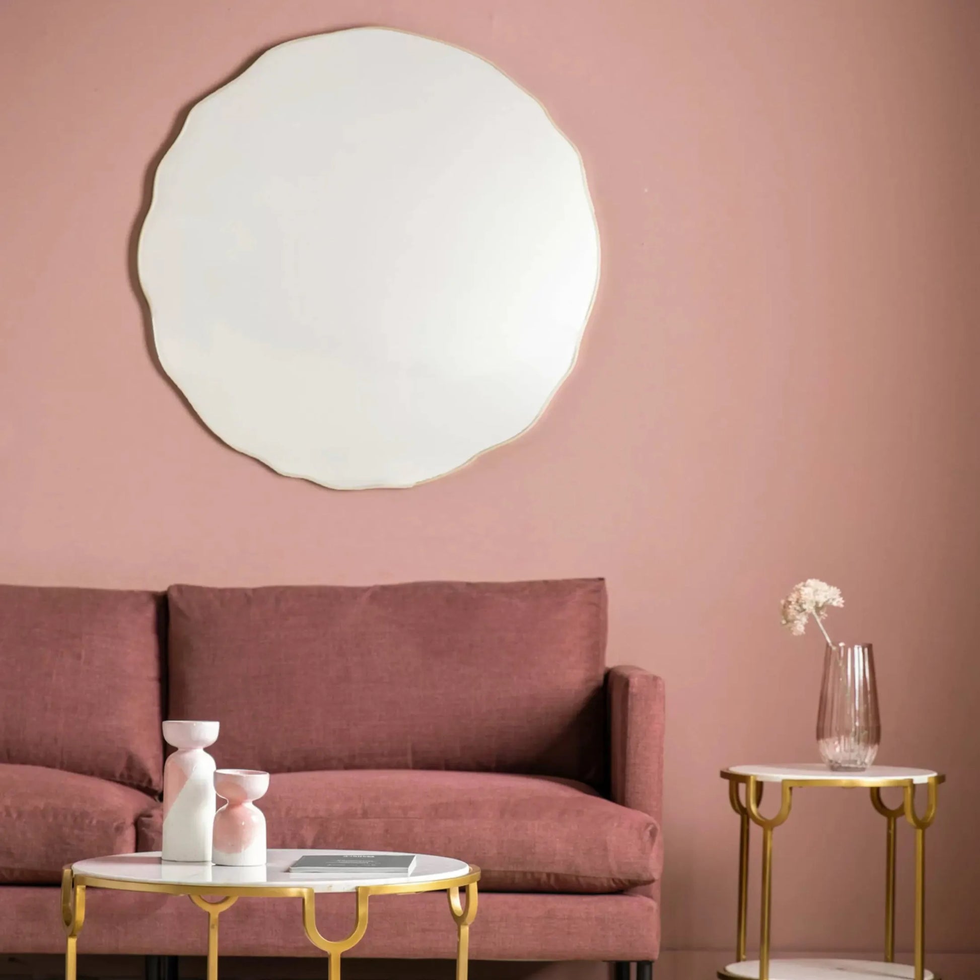 Extra Large Circular Wavy Edge Gold Wall Mirror