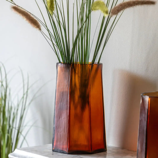 Faceted Amber Glass Vase