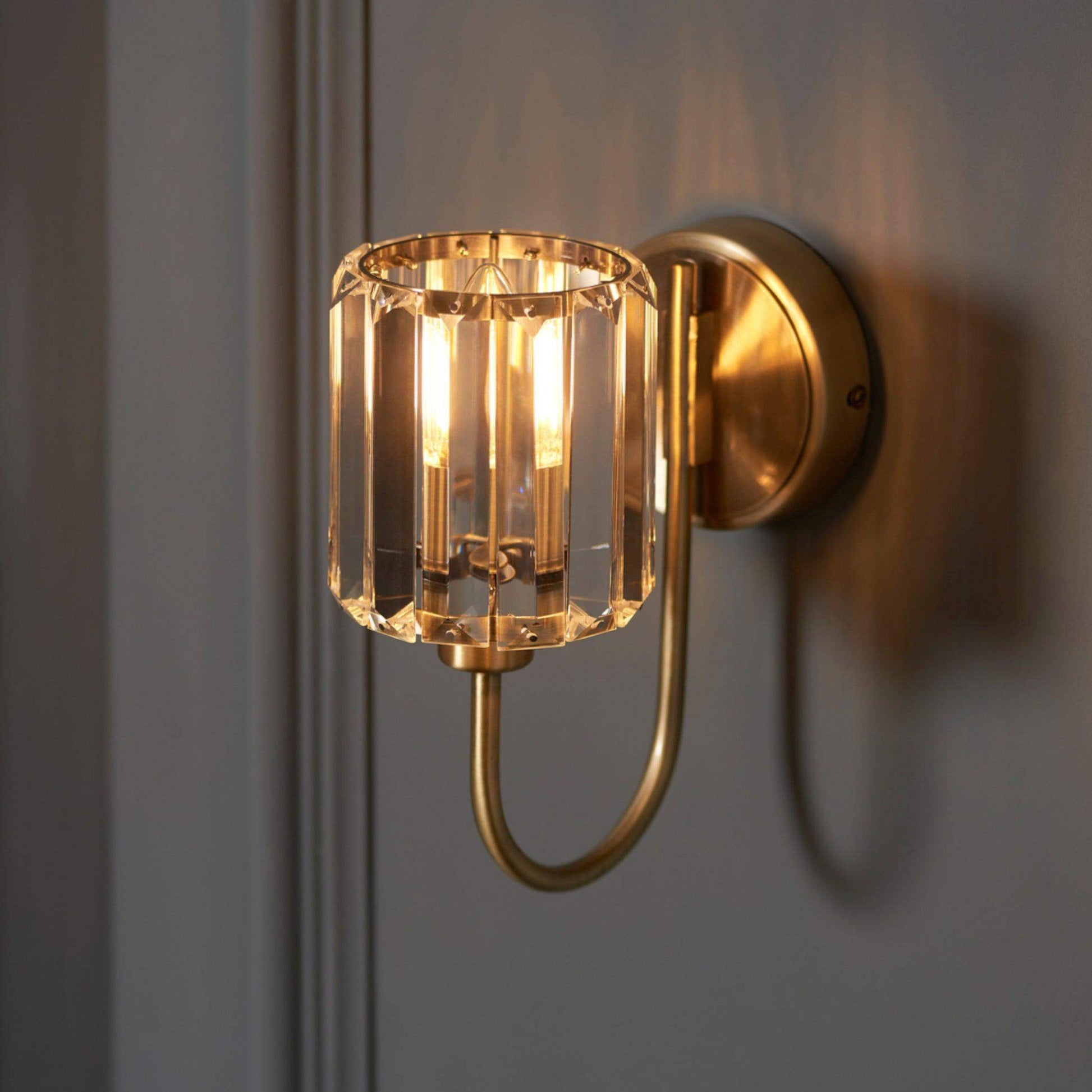 Faceted Glass Shade Antique Brass Wall Light - The Farthing