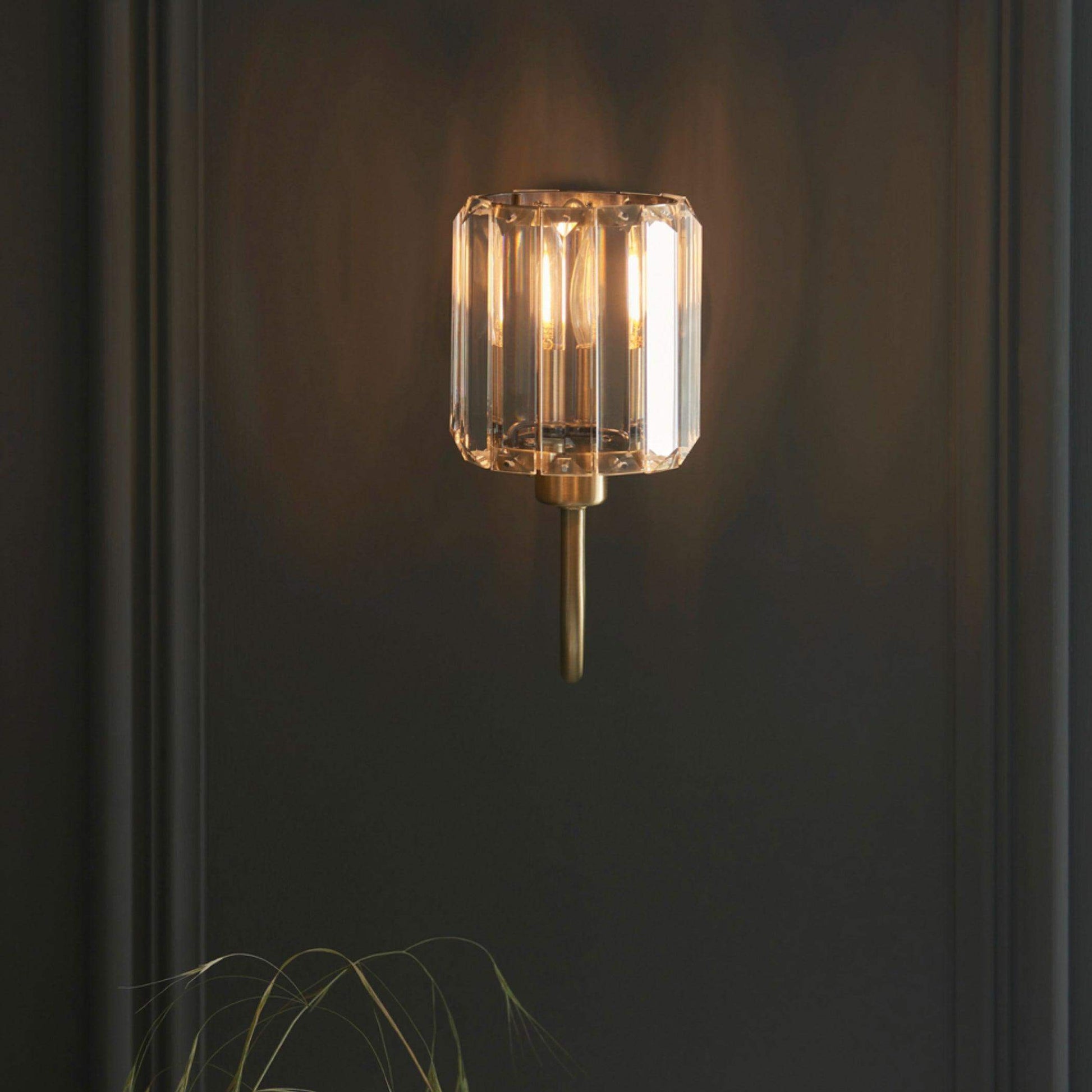 Faceted Glass Shade Antique Brass Wall Light - The Farthing