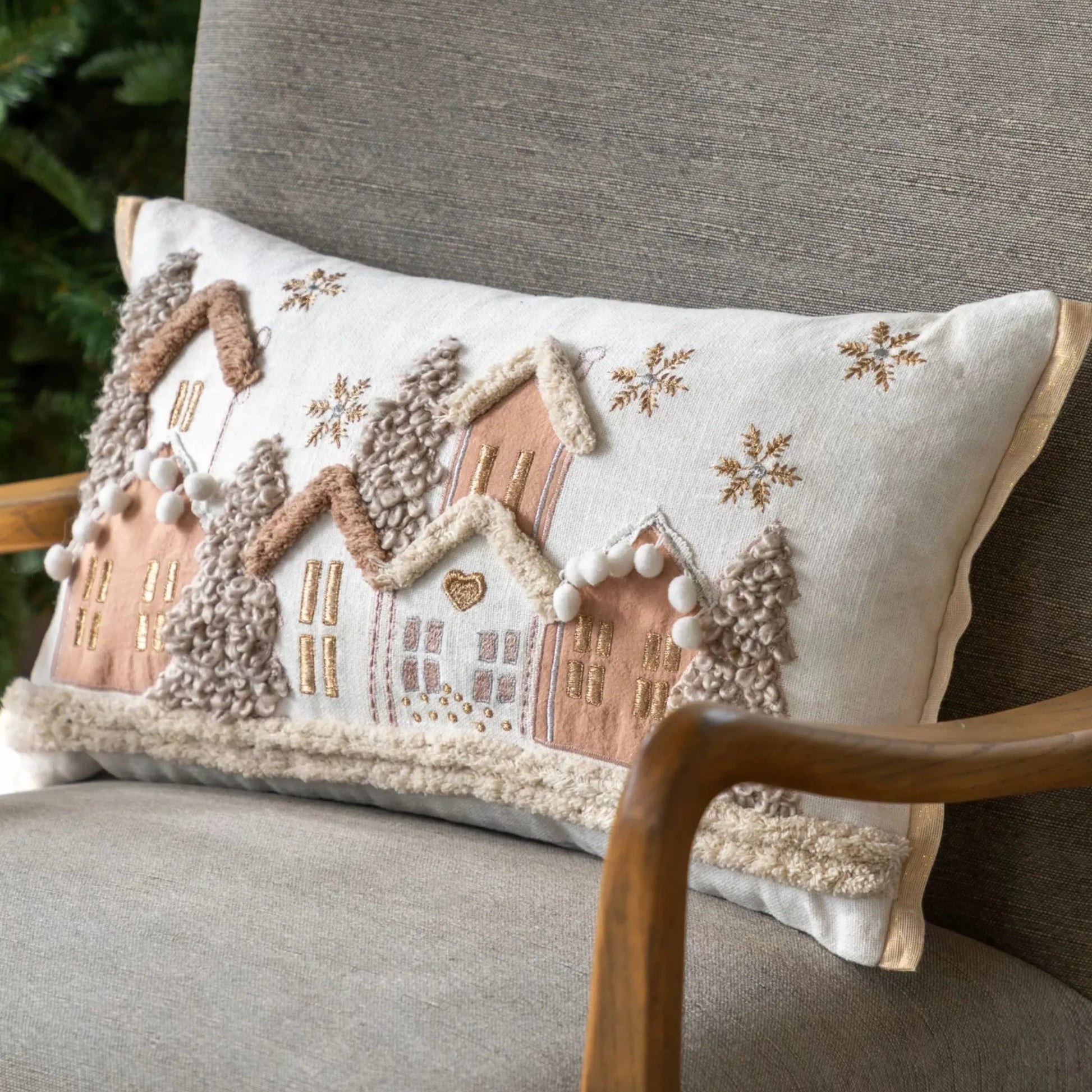 Festive House Scene Rectangular Cushion