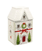 Decorative house-shaped box with Christmas elements on a white background