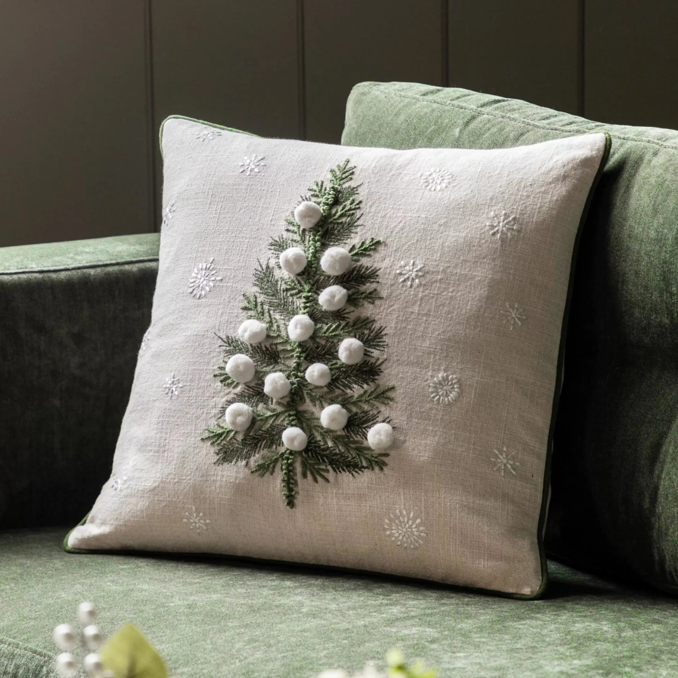 Festive Snowball Tree Square Cushion 1