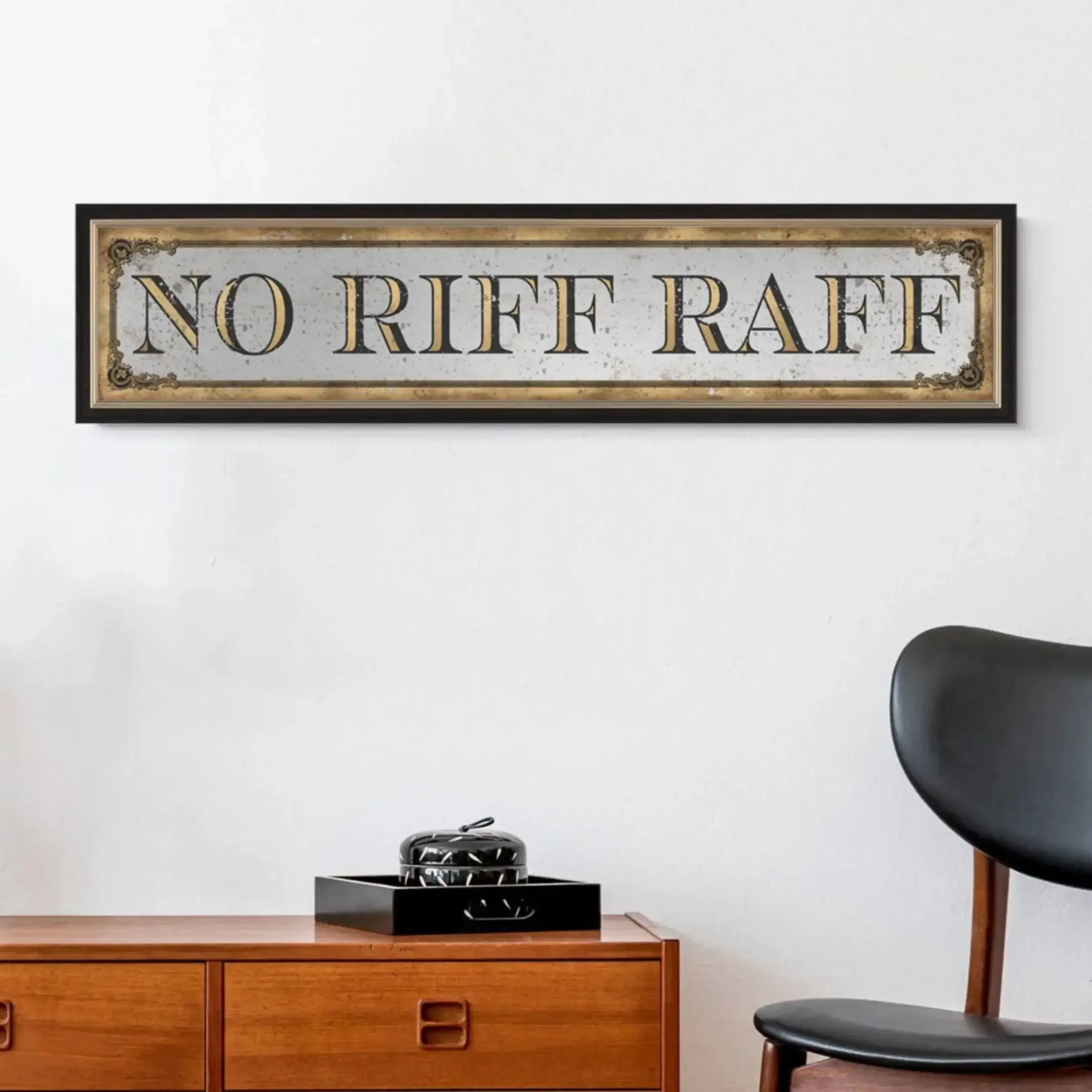 Framed Rectangular Antique Glass No Riff Raff Wall Mirror 4