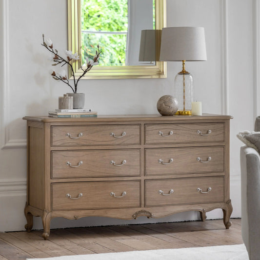 French Inspired Weathered Wood Chest of 6 Drawers