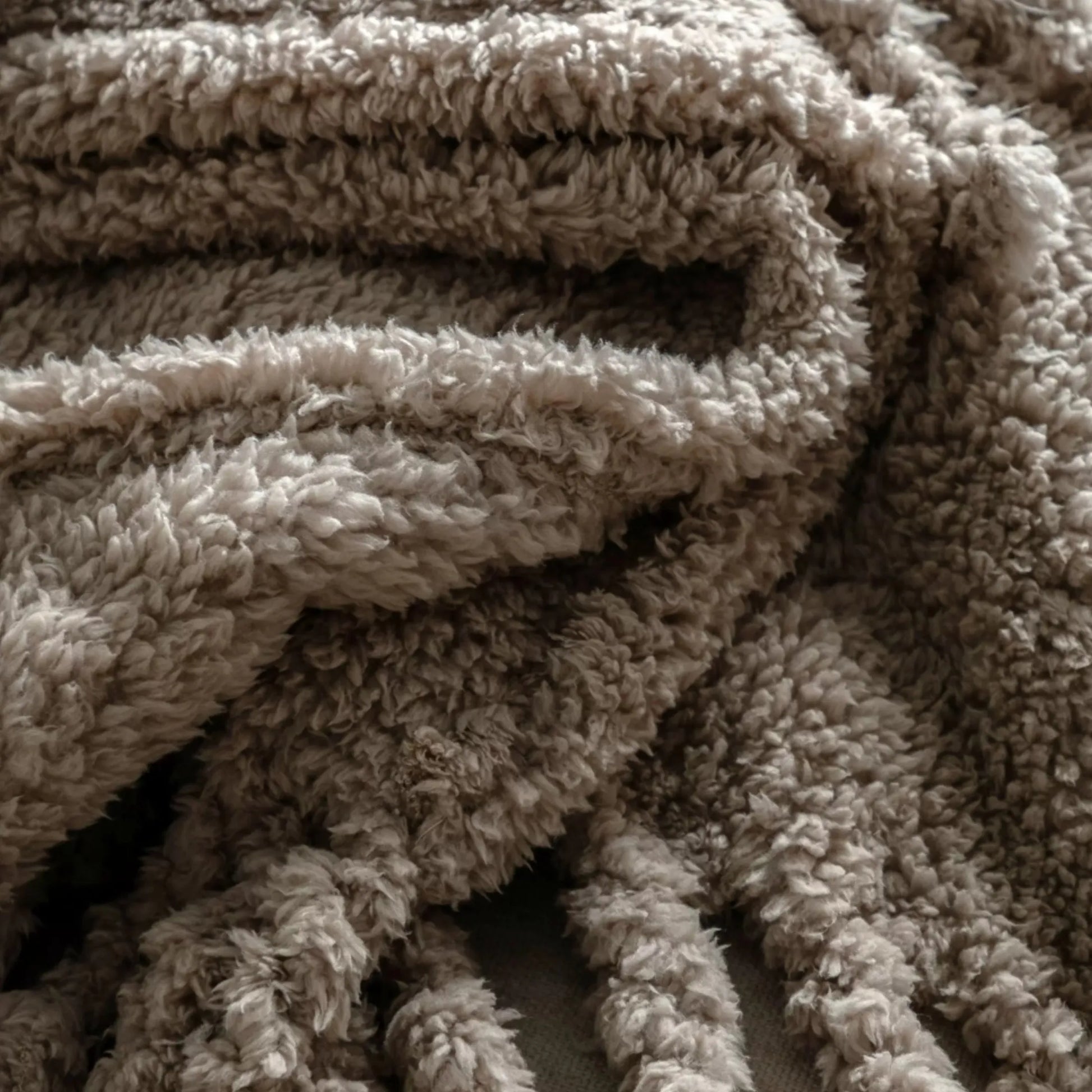 Fringed Taupe Teddy Throw