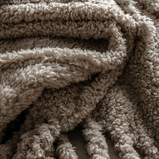 Fringed Taupe Teddy Throw