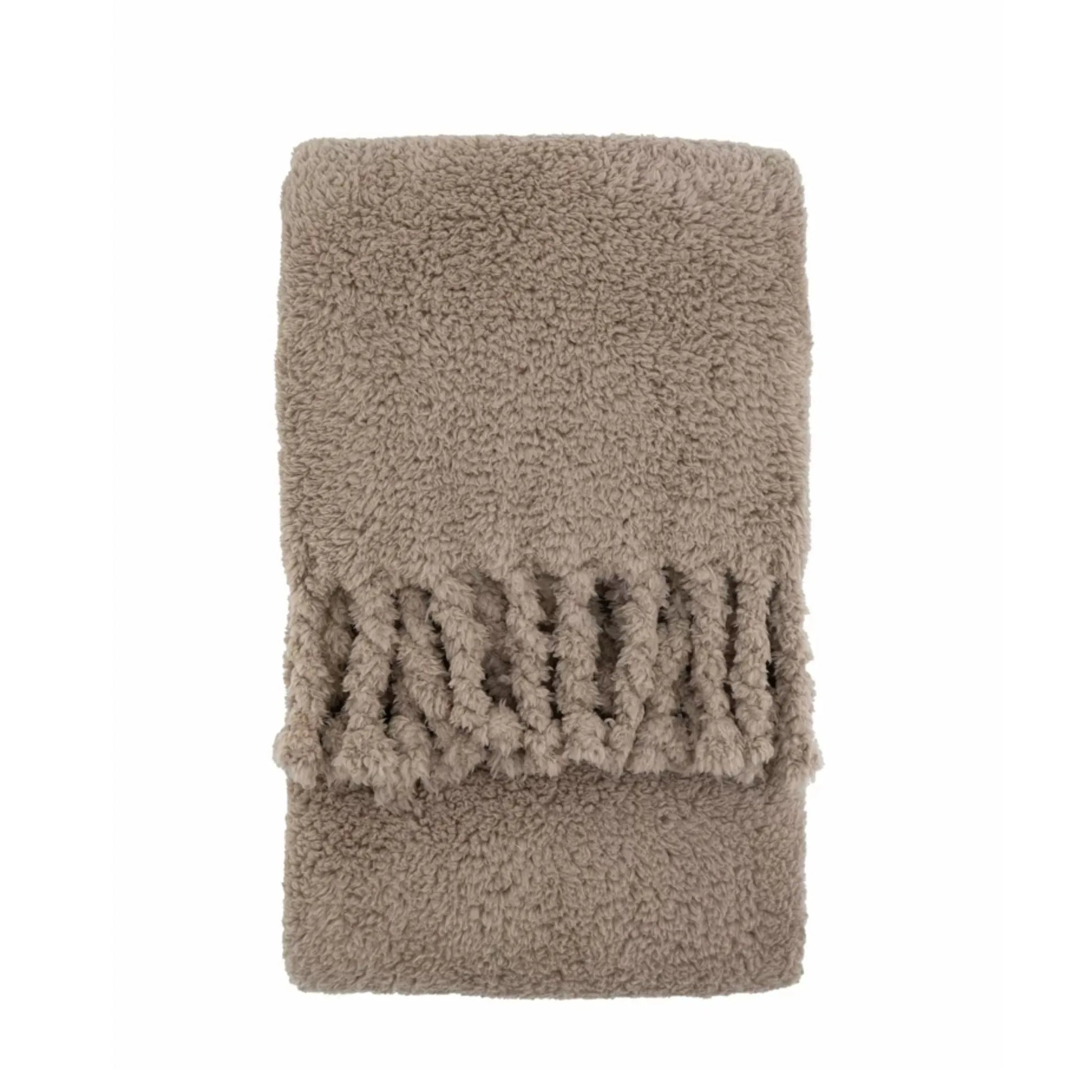 Fringed Taupe Teddy Throw 2