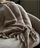 Fringed Taupe Teddy Throw 55