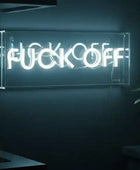 Neon sign with offensive language in a dimly lit room