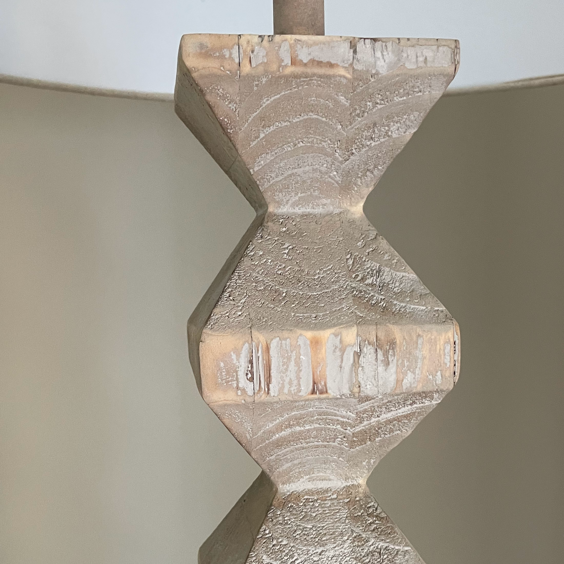 Geometric Wood Stem & Linen Shade Floor Lamp 2