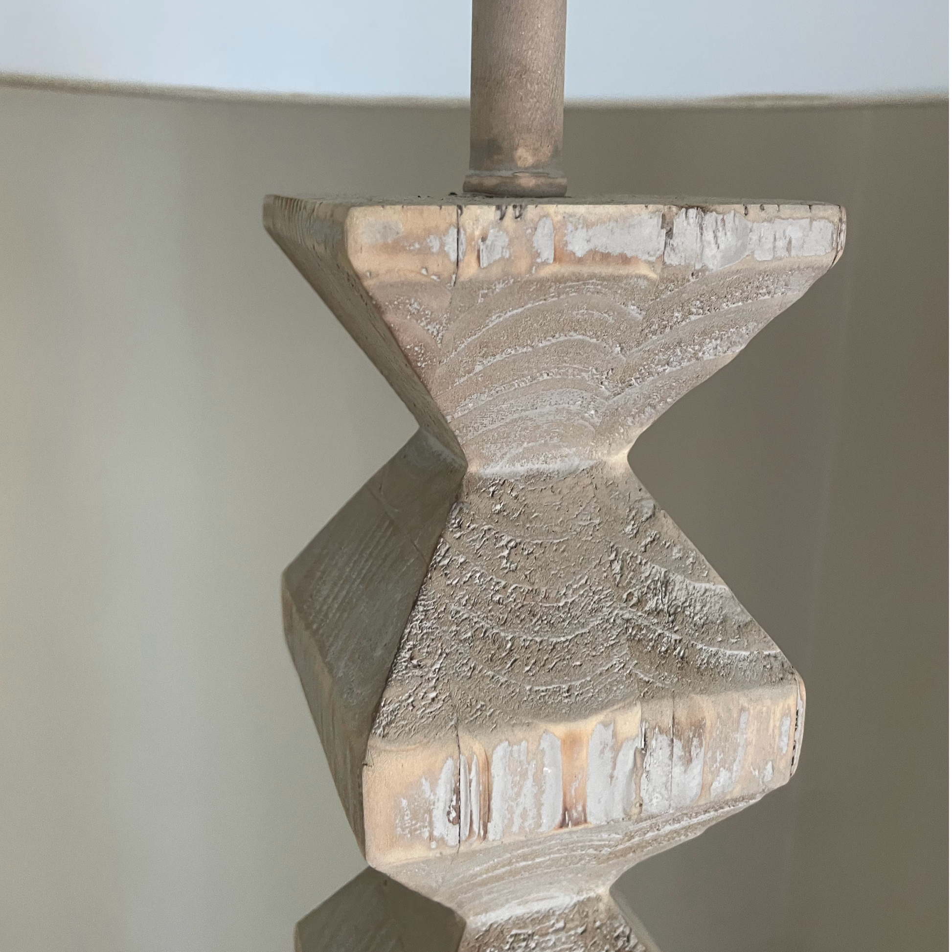 Geometric Wood Stem & Linen Shade Floor Lamp 5