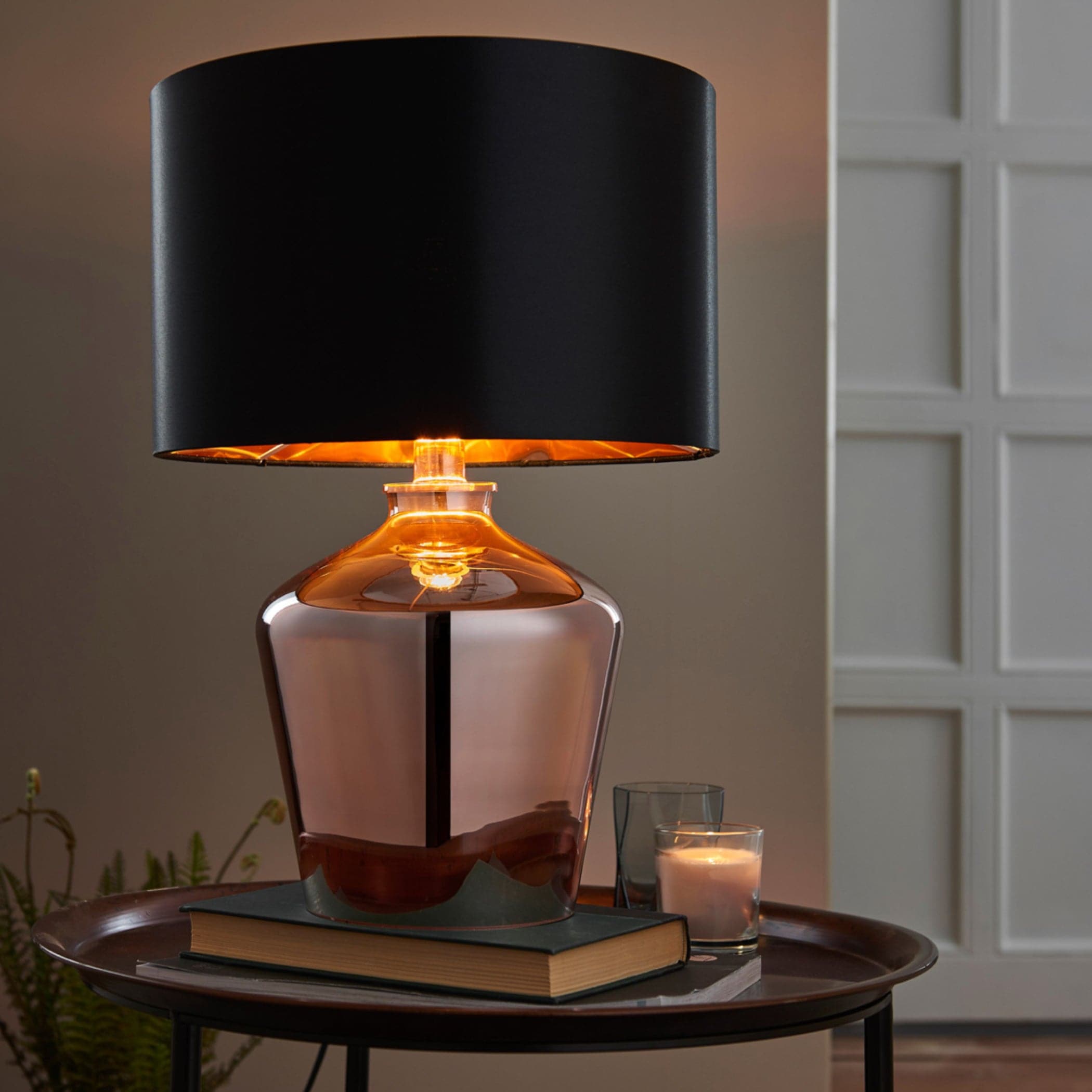 Glass High Shine Copper Table Lamp & Shade