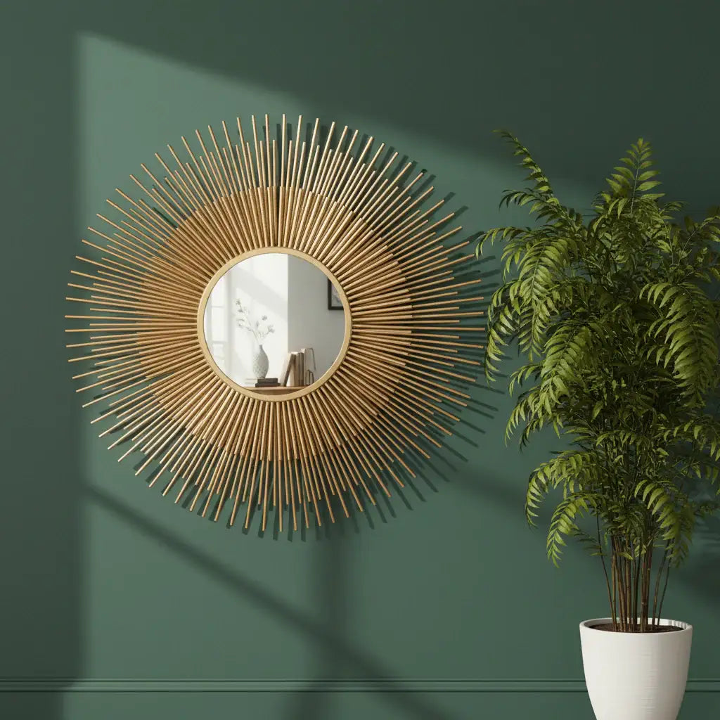 Gold Deco Round Sunburst Wall Mirror
