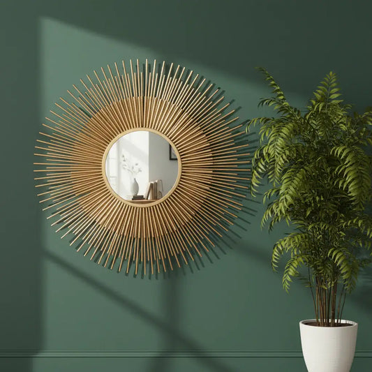 Gold Deco Round Sunburst Wall Mirror