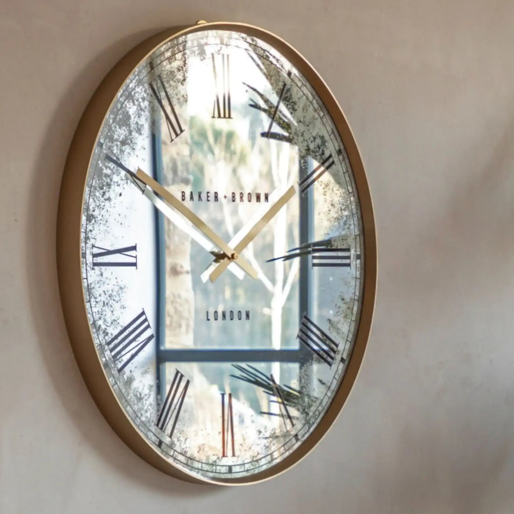 Gold Frame Antiqued Glass Mirror Face Wall Clock 50cm