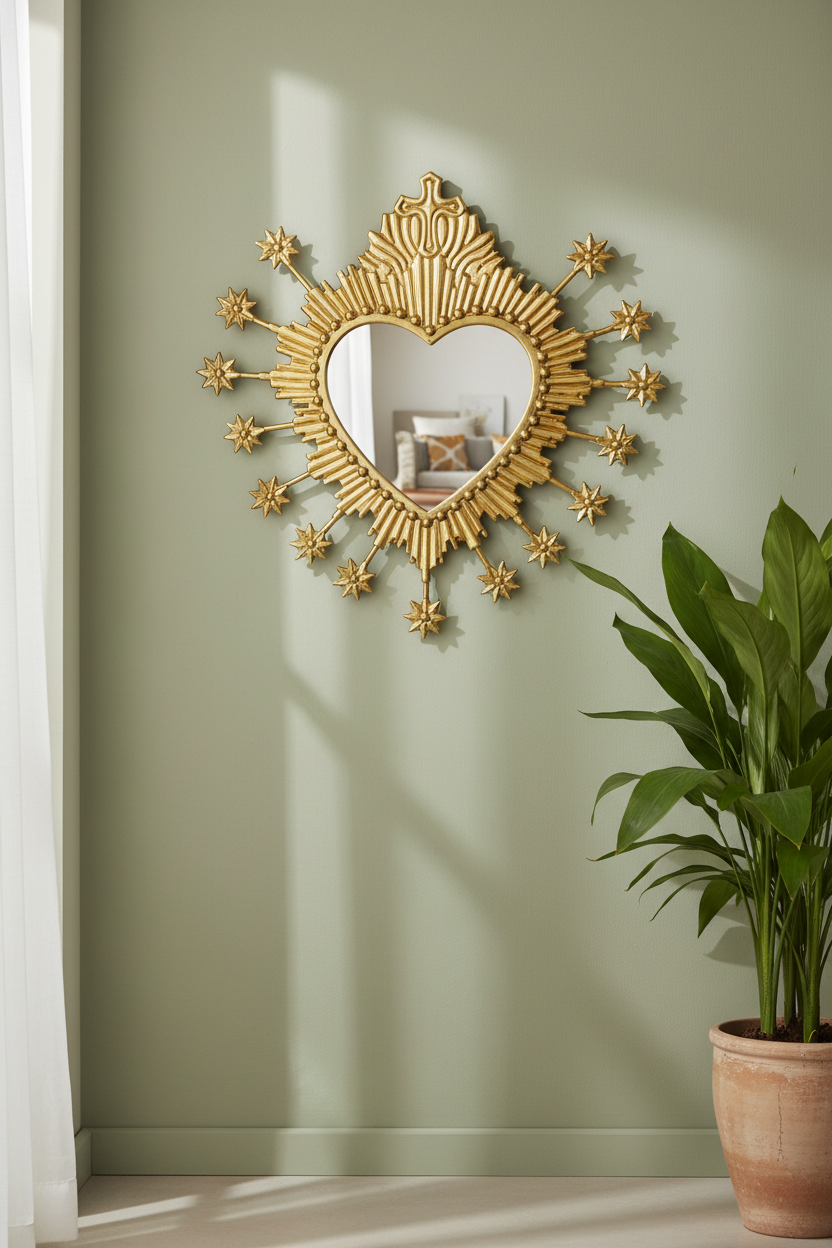 Gold Milagro Heart Sunburst Mirror