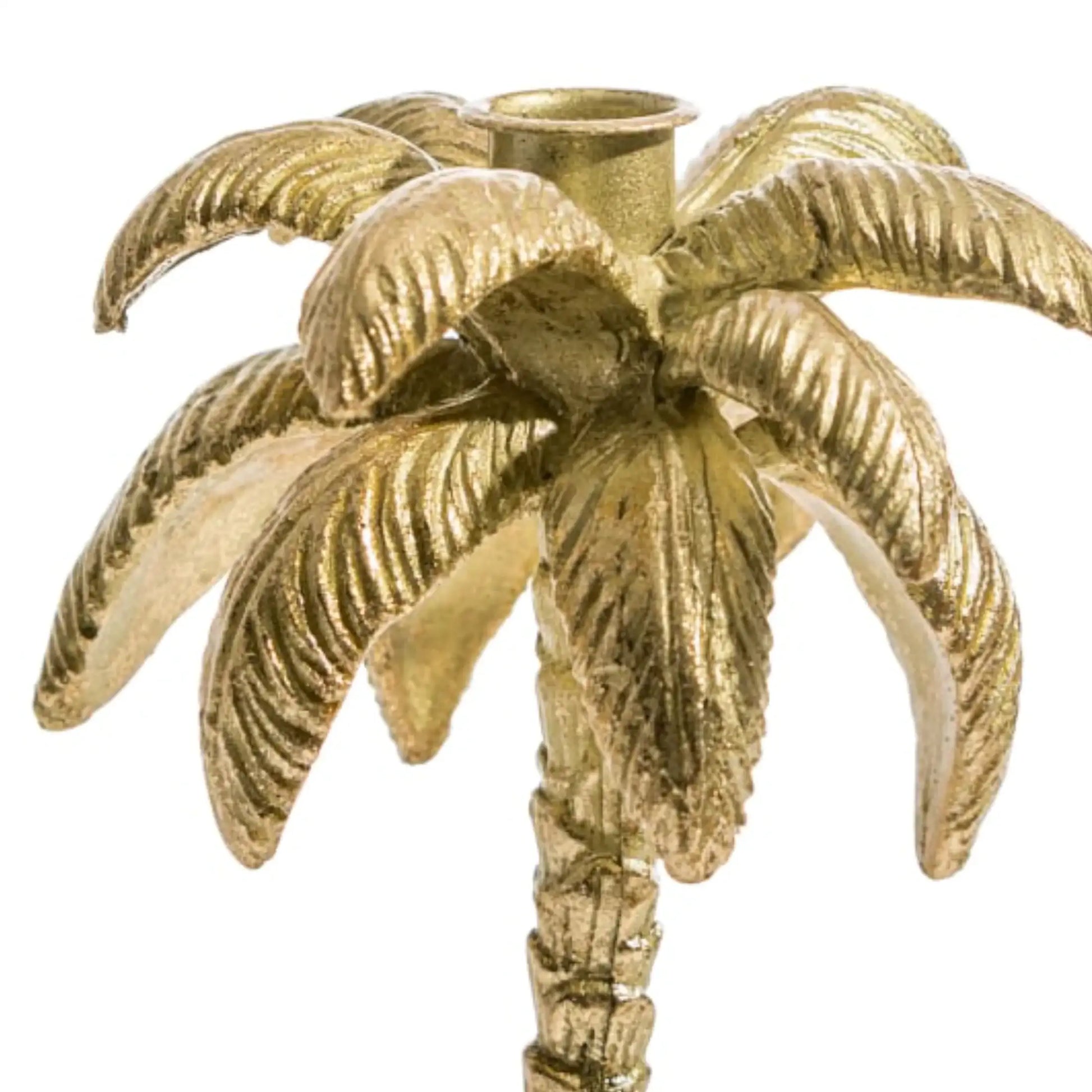 Gold palm tree candle holder on a white background