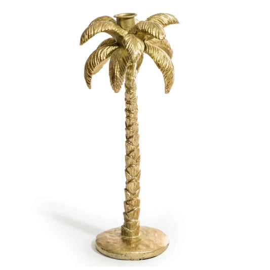 Gold palm tree candle holder on a white background