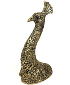 Bronze peacock statue on a white background